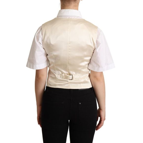 Dolce & Gabbana Dolce Gabbana Beige Silk Sleeveless Waistcoat Vest - Picture 3 of 4